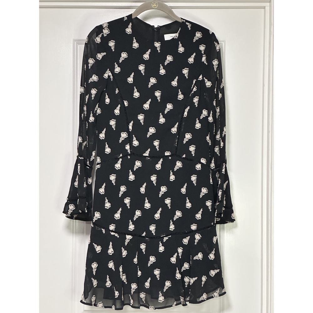 Reiss, Yvette Floral Jacquard Bell Sleeve Lace‎ Dress, Womens Size 0